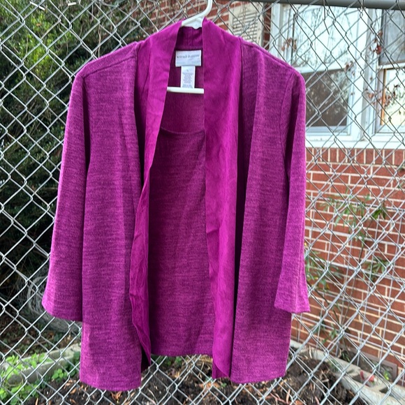 Alfred Dunner Petite Stretch Knit Purple Shirt Jacket Combo Cascading Front PL - Picture 2 of 15